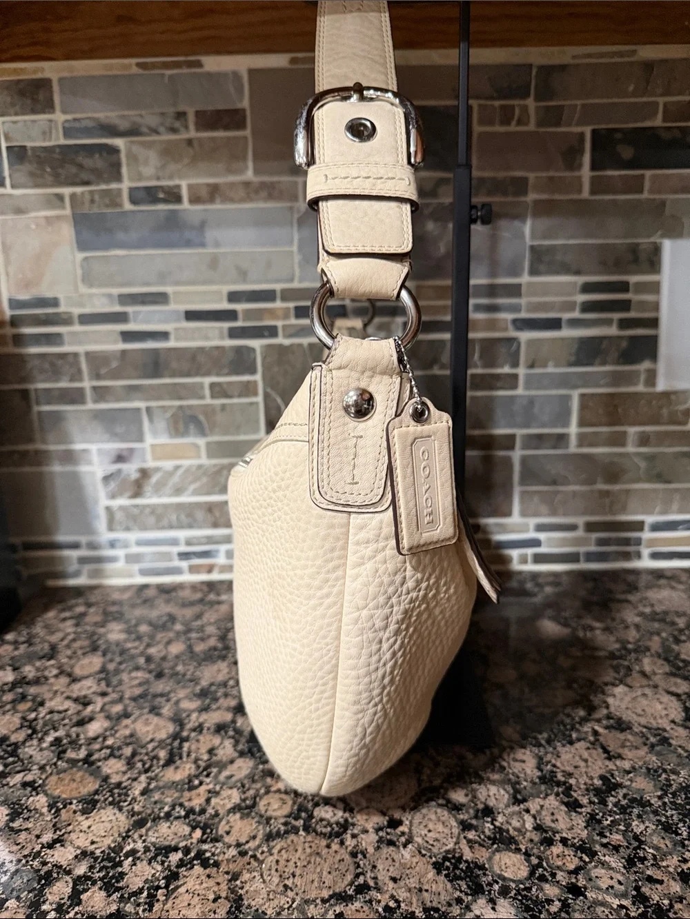 Coach Cream Pebbled Leather Hobo Bag